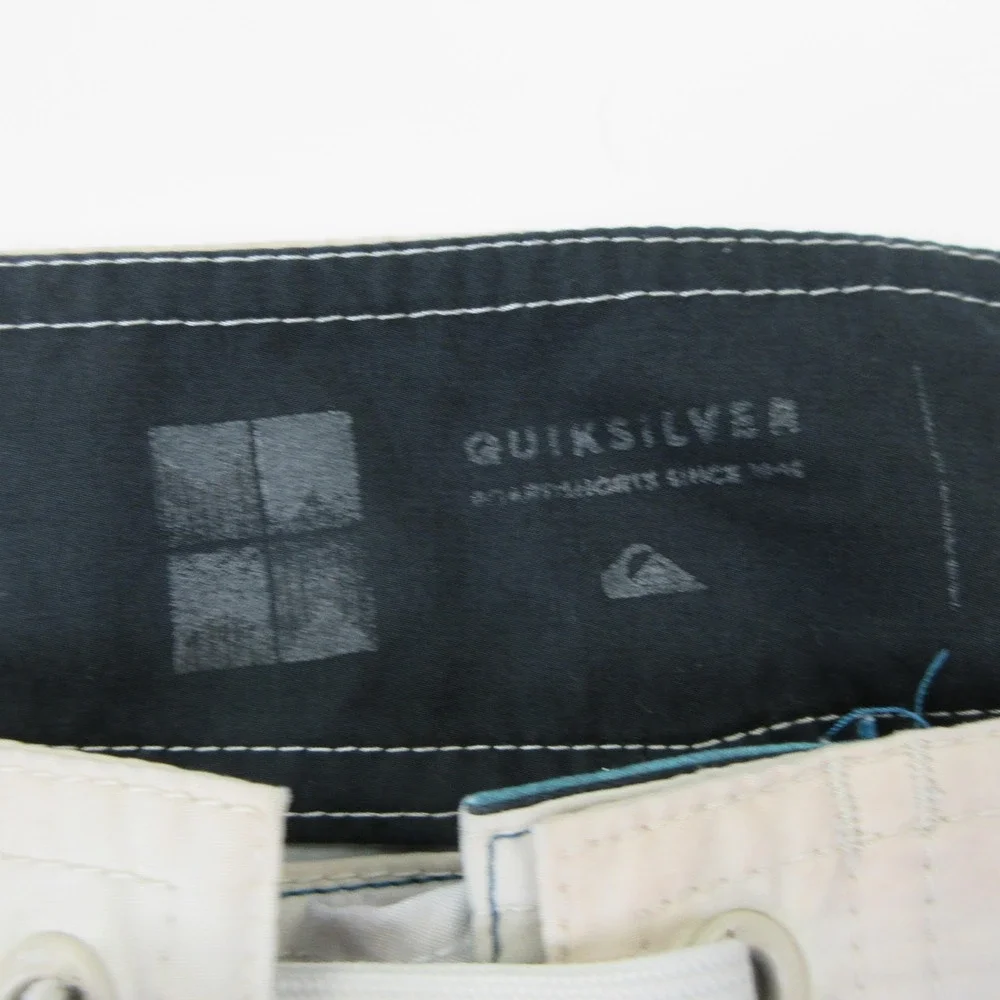 Quiksilver Board Shorts Mens 38 Blue‎ Green Striped Surf Swim Trunks Stretch